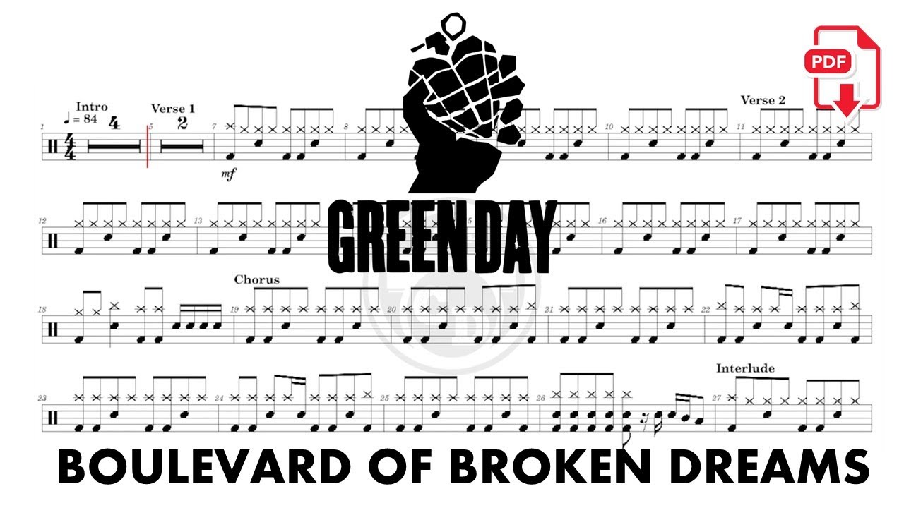 Green Day - Boulevard of Broken Dreams (🔴 Drum Notation | Tutorial) @chamisdrums Bass on @ChamisBass