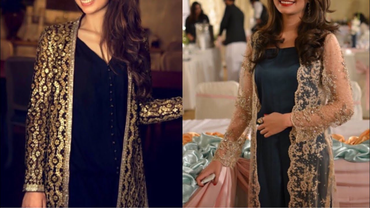 latest long net embroidered Shrug design ideas