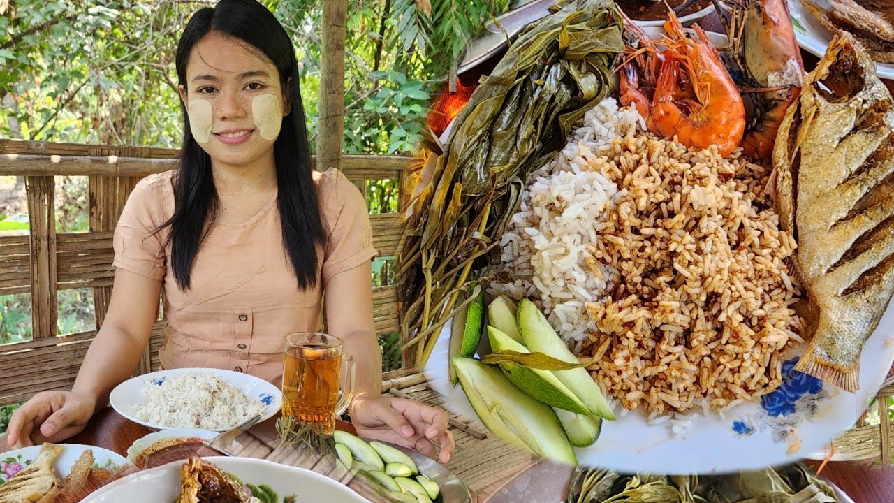 ငါးဖယ်အောင်း လတ်ဆတ်ကြော်ထားတာနဲ့ ပုစွန်လှော်, နားမူစားချင်တဲ့ထမင်းဝိုင်းလေးနဲ့ အားပါးတရစားမယ်လေ😋🤗