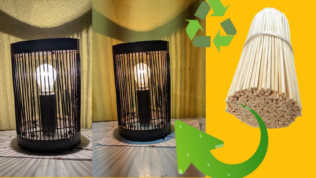Cute table lamp made at home with ice Cream/bamboo stick /How to make diy table lamp at home/ #lamp