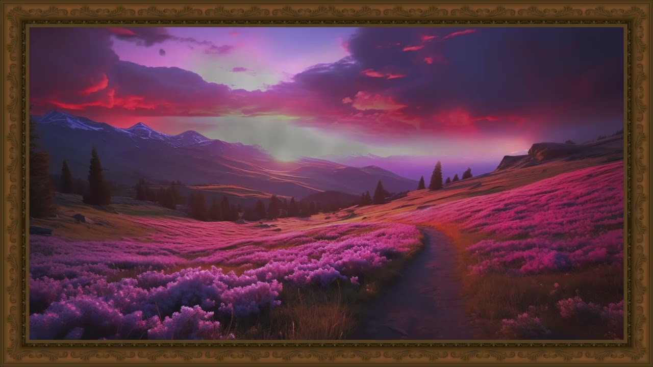 NEW TV Art | Beautiful Spring Frame Screensaver | Sunrise Over a Meadow Painting with Music