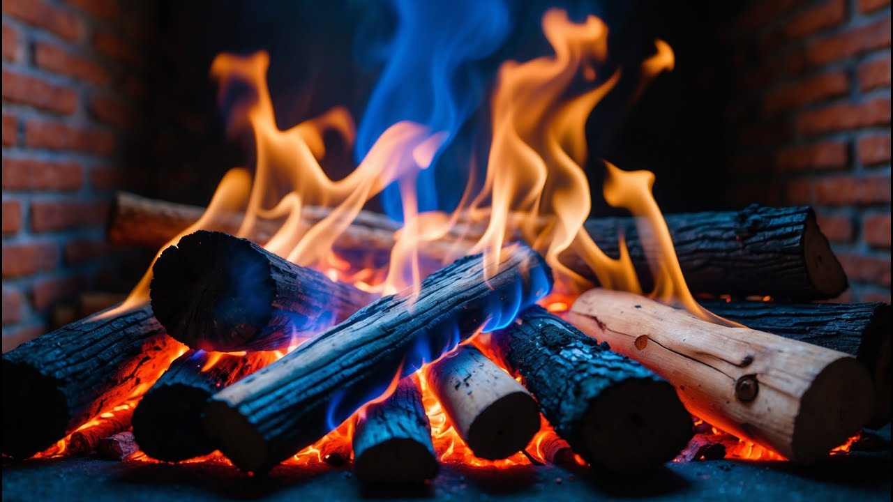 Calm Mind & Cozy Nights – 12H Blue Flame Fireplace with Burning Logs, Embers & Warm Glow