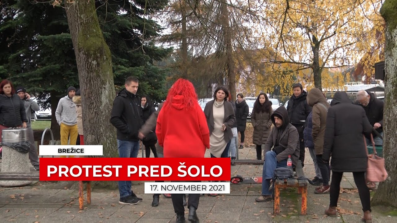 Protest pred OŠ Brežice pred napovedanim samotestiranjem otrok