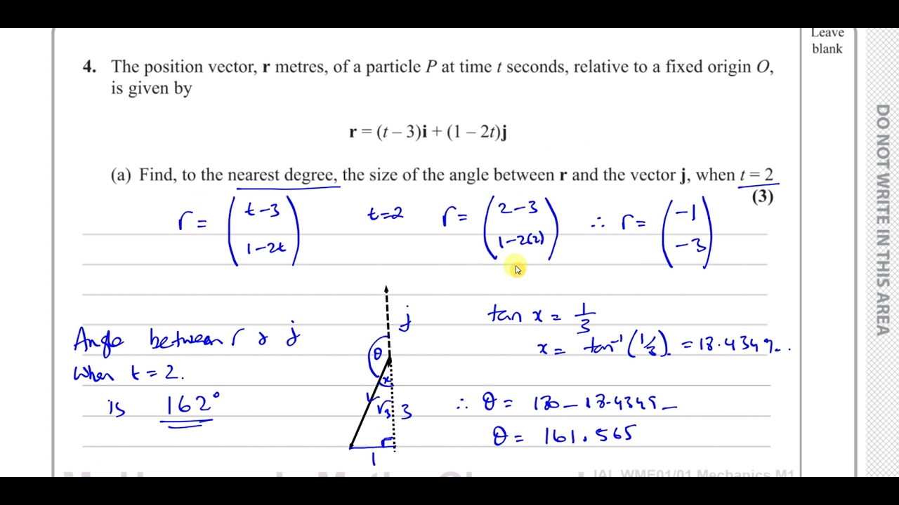 WME01/01 IAL (Edexcel) M1 October 2021 IAL Q4 Vectors   Angles   Magnitude