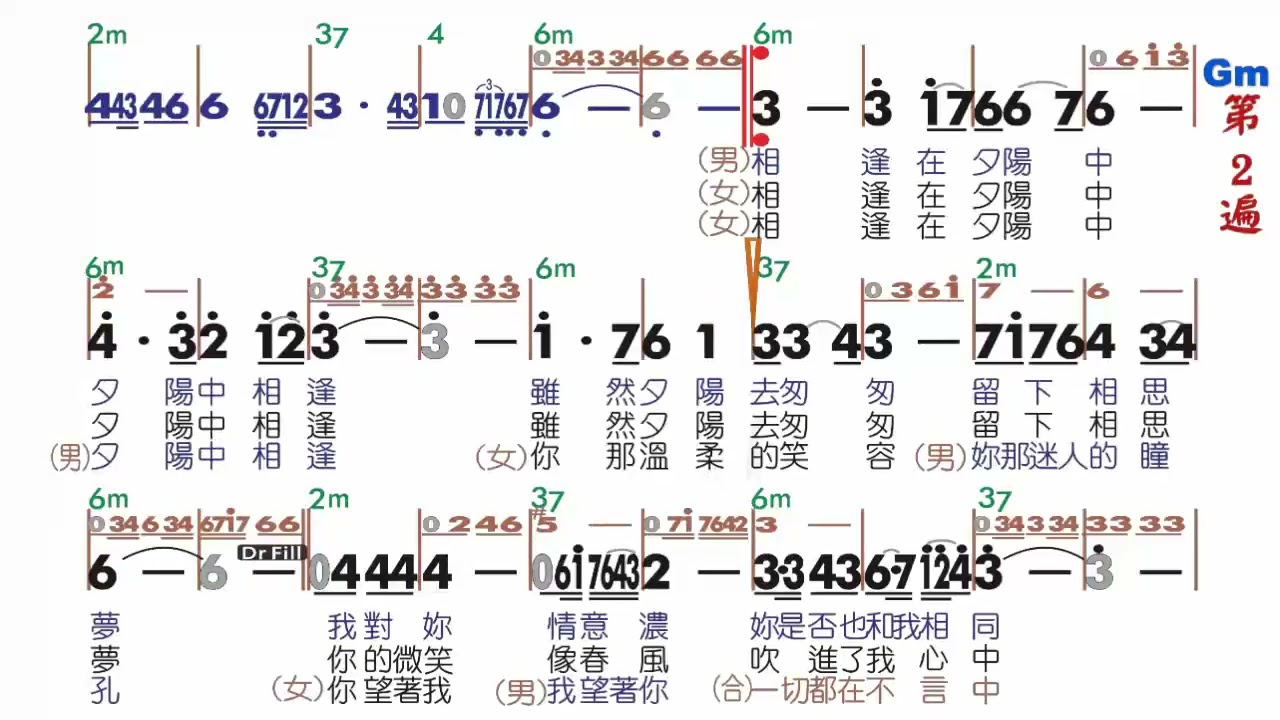 相逢夕陽下-Gm『伴奏』動態簡譜