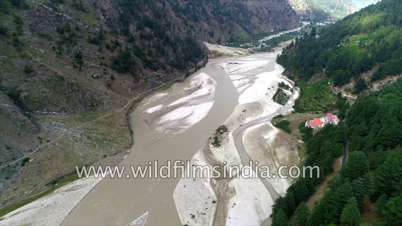 Harsil valley where Ganga broadens out below Gangotri: rare aerial view