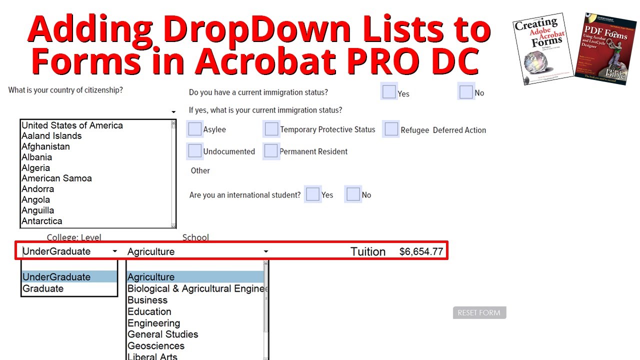 Создание выпадающих меню в Acrobat Pro DC