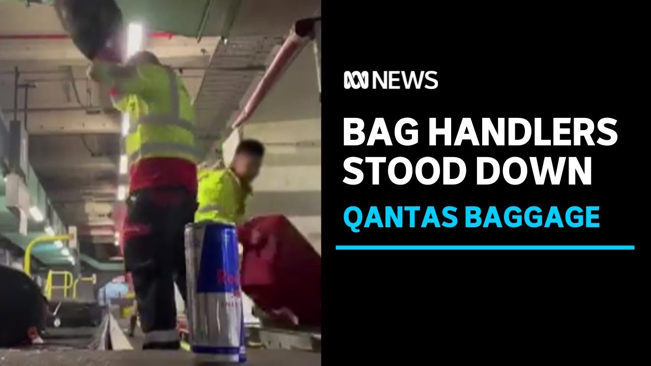 Baggage handlers filmed throwing Qantas luggage at airport stood down | ABC News