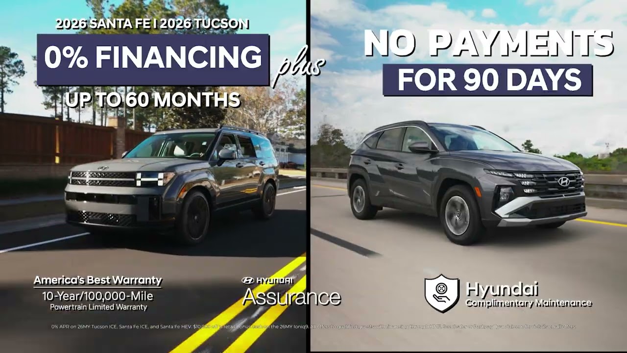 Don't miss 0% on new Tucson and Santa Fes + no payments for 90 days at Parkway Hyundai in Wilmington