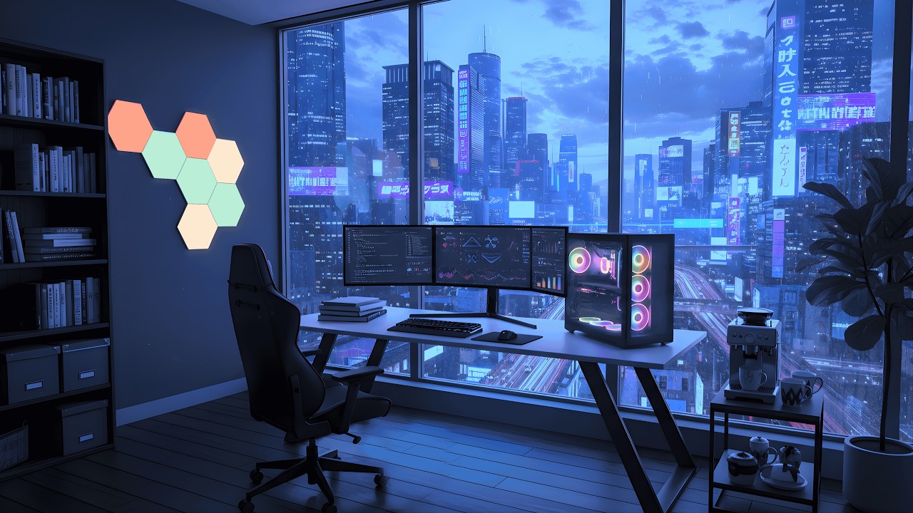 Developer Workflow On A Rainy Late Night 🌧️ Rainy Cyber ​​City | Lofi Focus Mix
