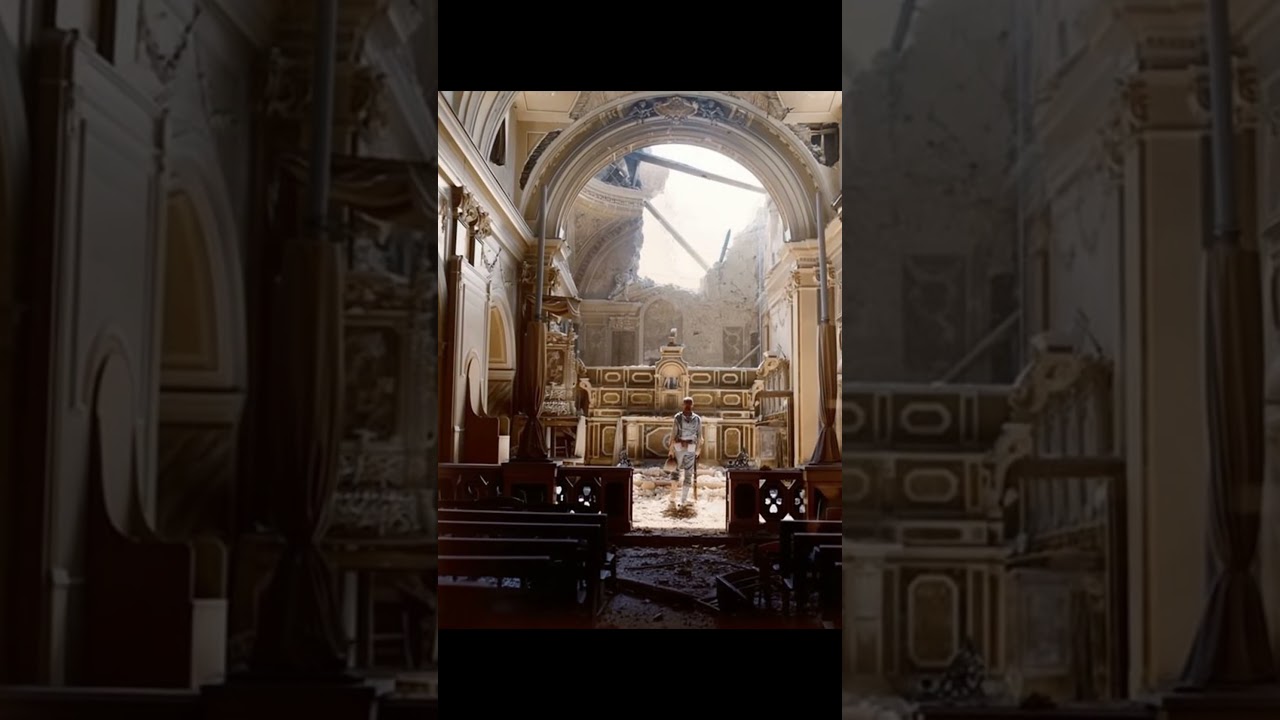 Colorized History: A Soldier's Silence Amid Church Ruins – Italy 1943 
