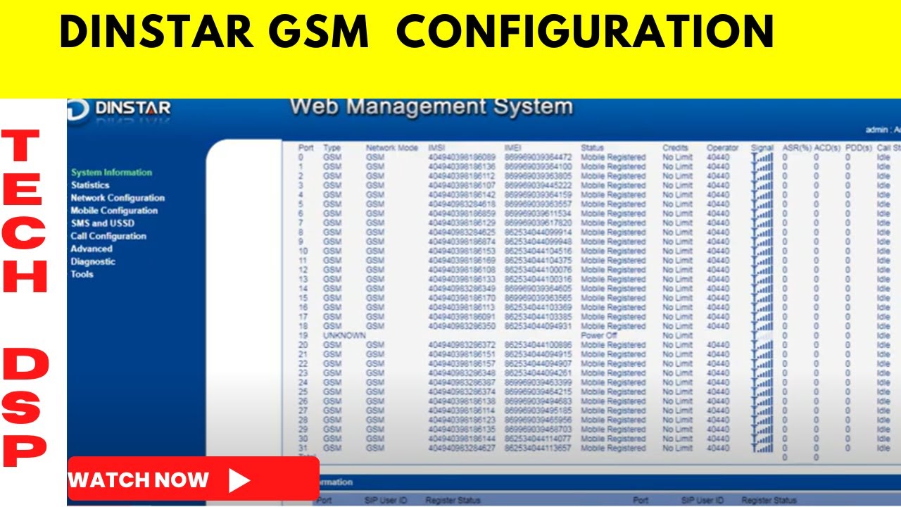 DINSTAR Configuration | GSM for VIOP |GSM INSTALLATION  | Tech-DSP