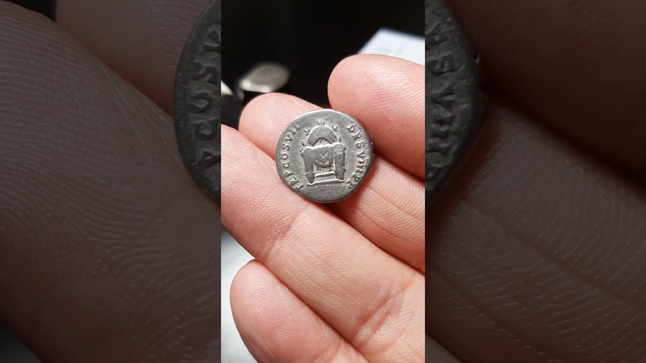 Domitian Seat with Semicircular Frame PONT Denarius, 81 AD
