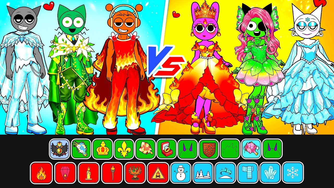 DIY Fashion Sprunki Paper Doll💛 Fire vs Leaf vs Ice Couples – Incredibox Sprunki💖 | DIY kertas buku👻