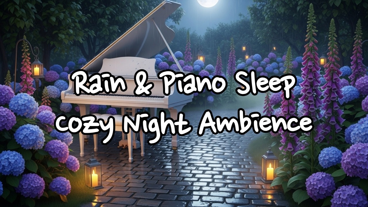 🎹🌧 Moonlit Garden Rain & Piano Sleep Music | Cozy Night Ambience (10 Hours)