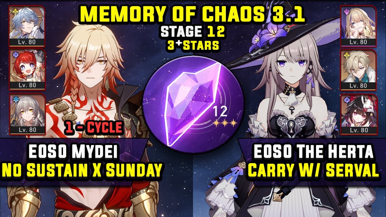 E0 Mydei Carry W/ Tribbie & E0 The Herta Carry (3 Stars) Memory Of Chaos 12 Honkai Star Rail 3.1