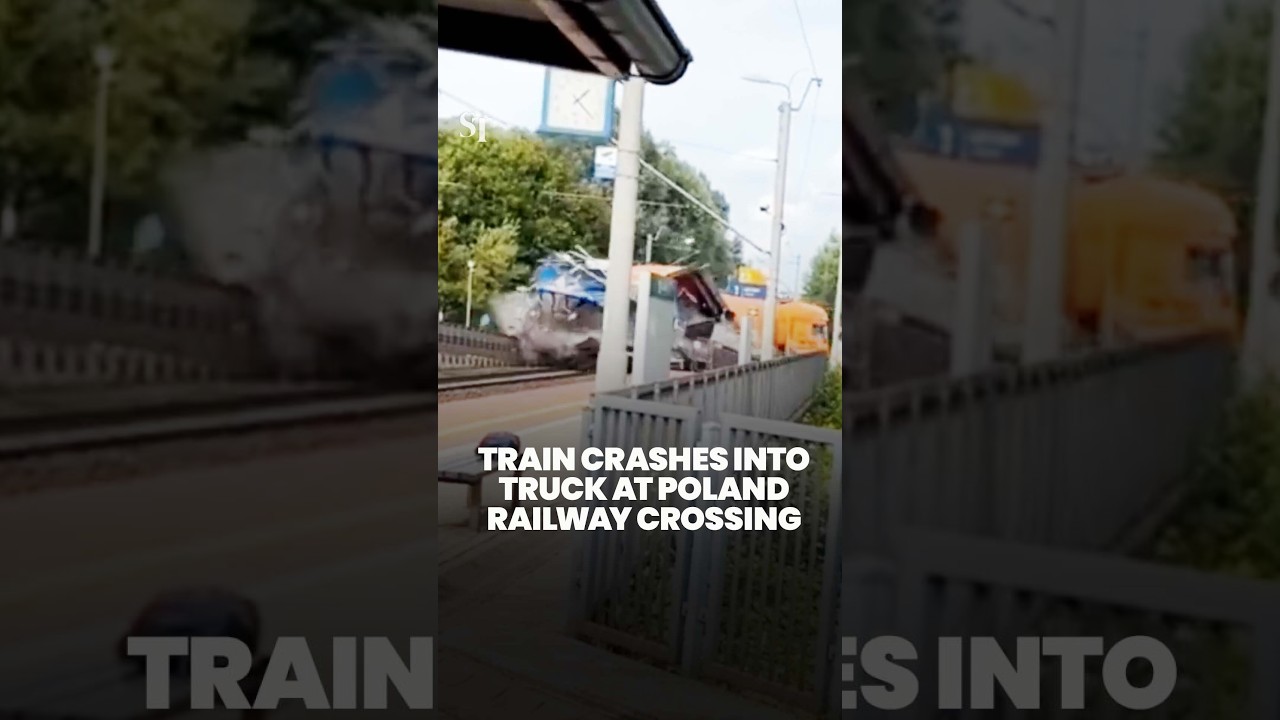 Train crashes into truck at railway crossing in Gdansk, Poland