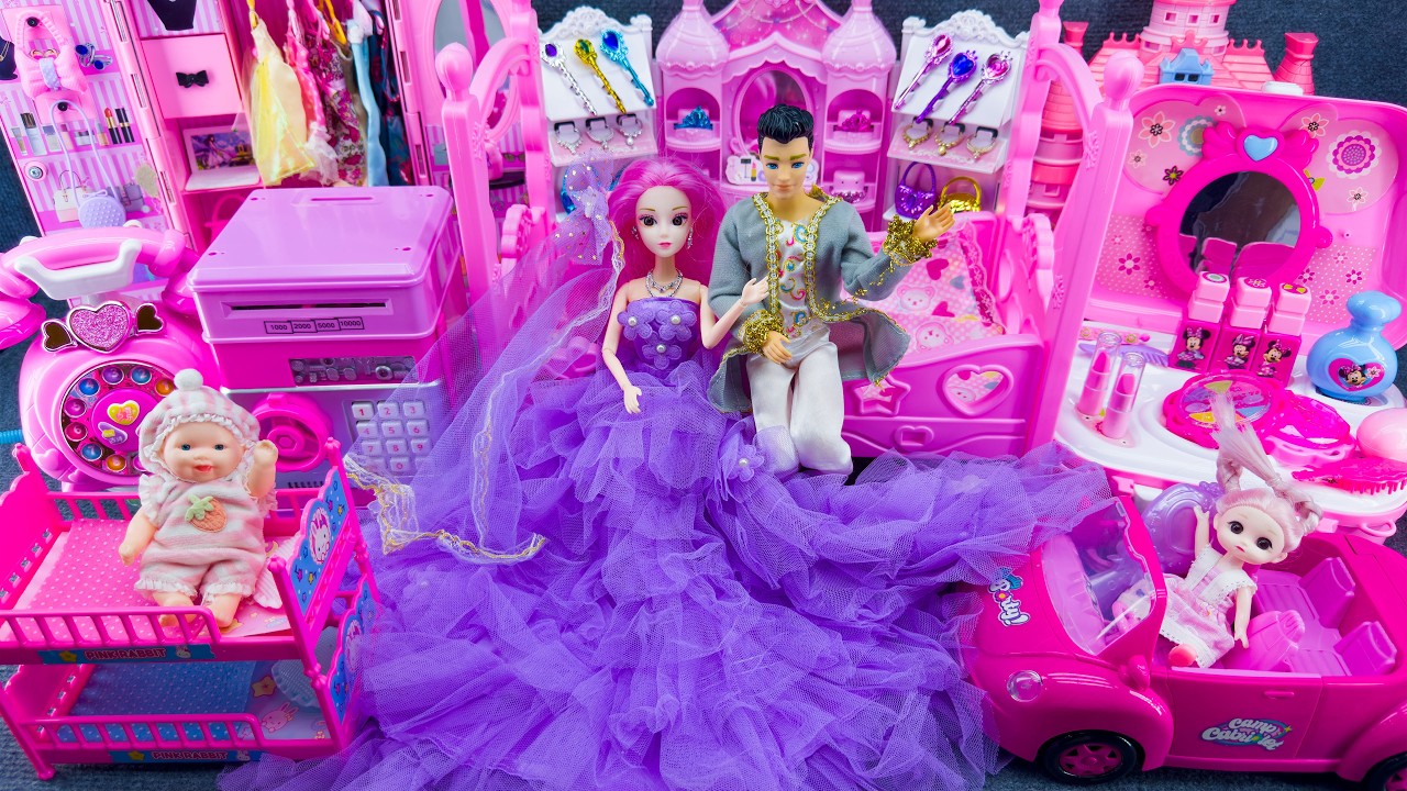 12 Minutes Unboxing Super Royal Pink Barbie Wedding Dress, Minnie Make Up Toys Review Toys ASMR