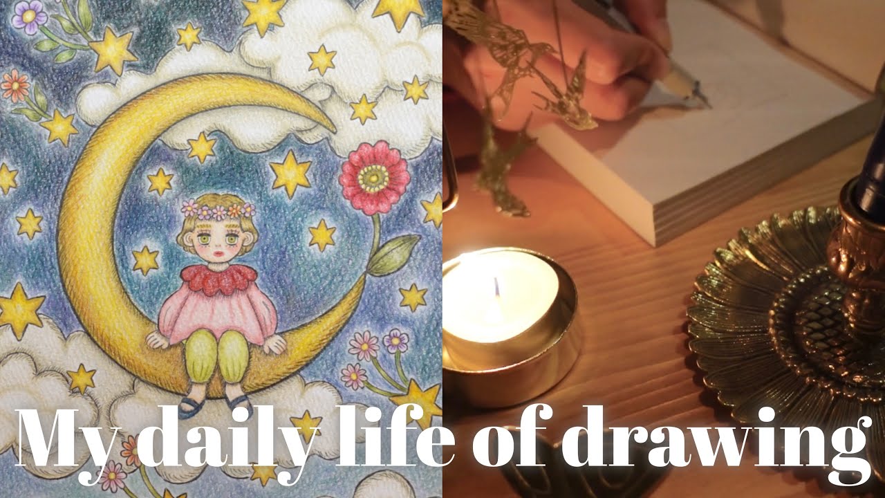 月の絵と秋に変わっていく日々🌙🍁🕯️| A drawing of moon
