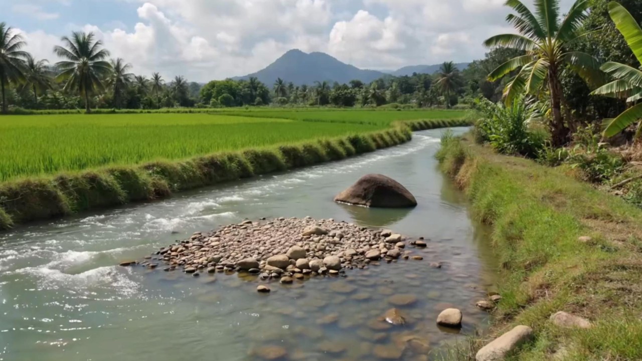 Gentle River in Green Rice Fields 🌿 Relaxing Nature ASMR for Deep Sleep & Stress Relief