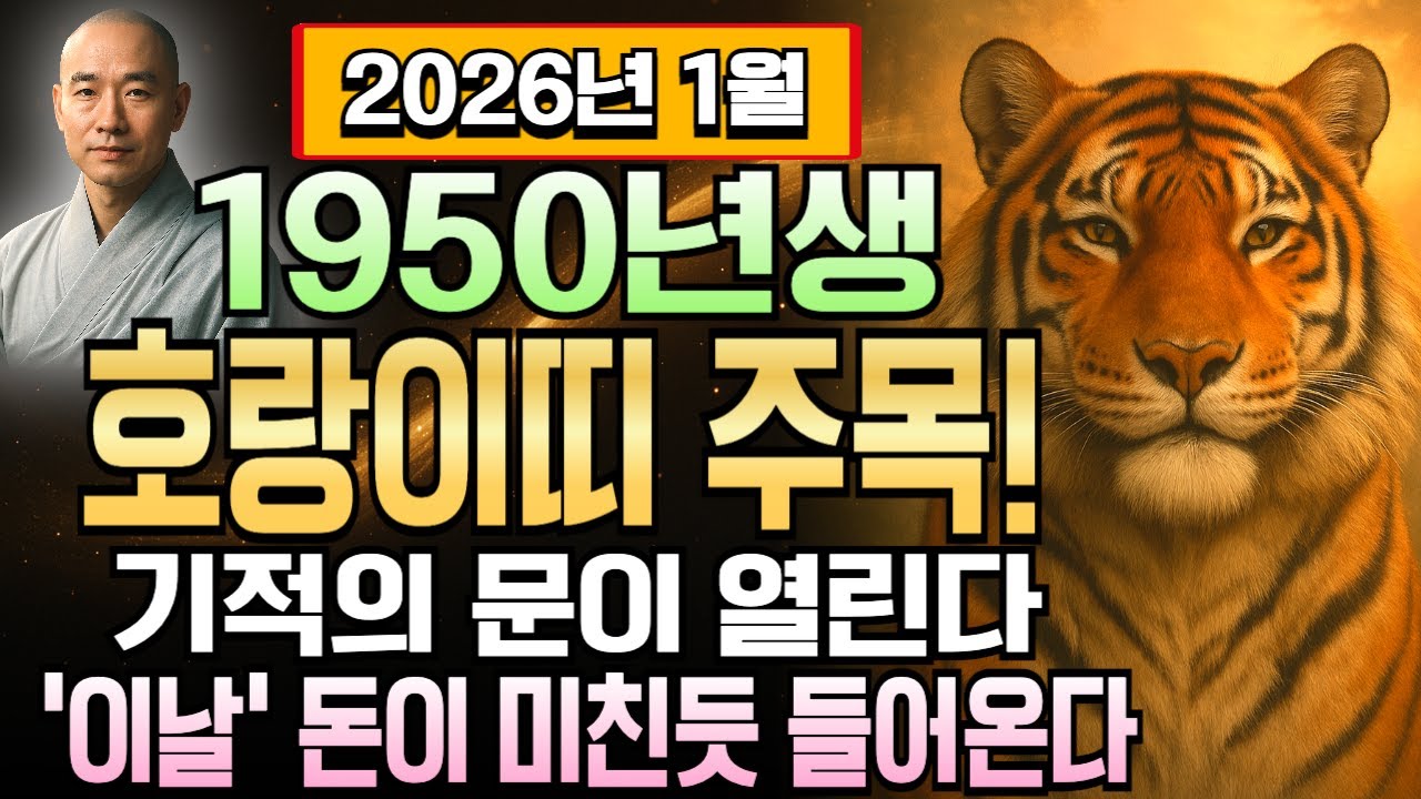 신년 첫 달 삼박자 대운! 호랑이띠 76세 1950년 경인년생 2026년 1월 운세 병오년 새해 기운 타고 금전운 문서운 귀인운 폭발