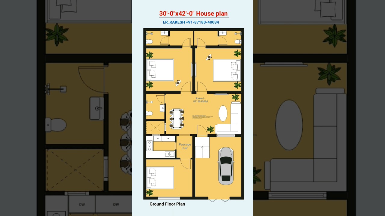 30x42 House plan 1260 sqft #shorts  #houseplan #housedesign #home