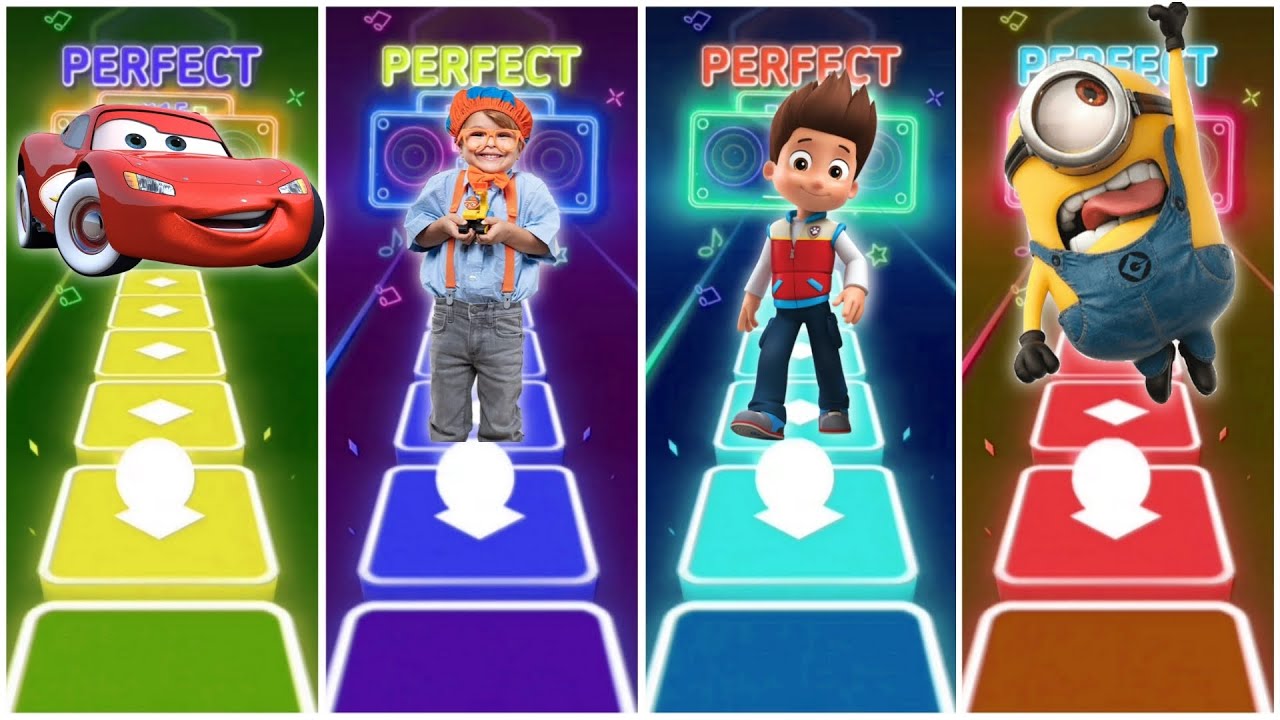 McQueen vs Blippi vs Ryder vs Minions in Tiles Hop EDM Rush Game play🎶