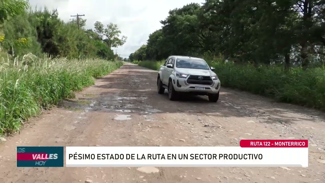 Pésimo estado de la Ruta provincial 122, entre Monterrico y Río Las Pavas