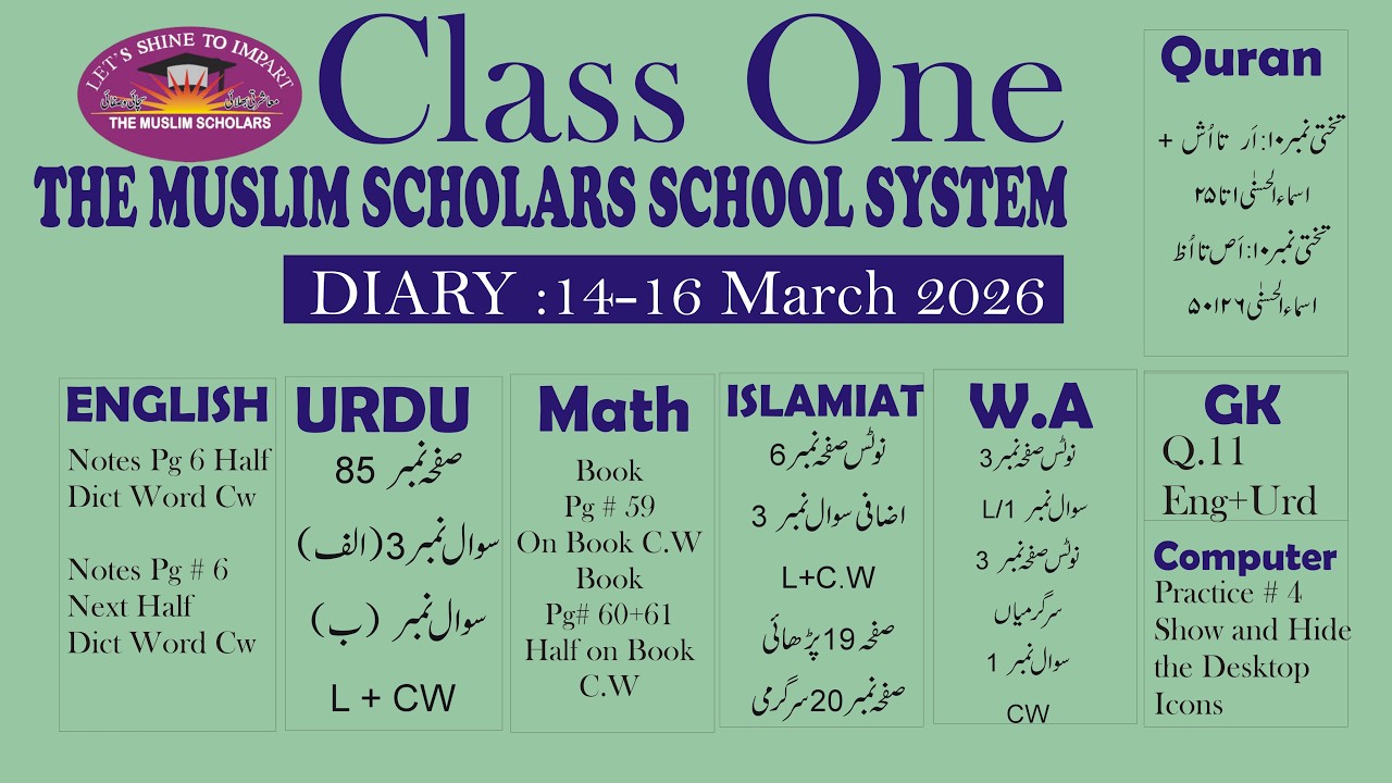 Class One  Online Class , 11 March 2026 , Tmsss