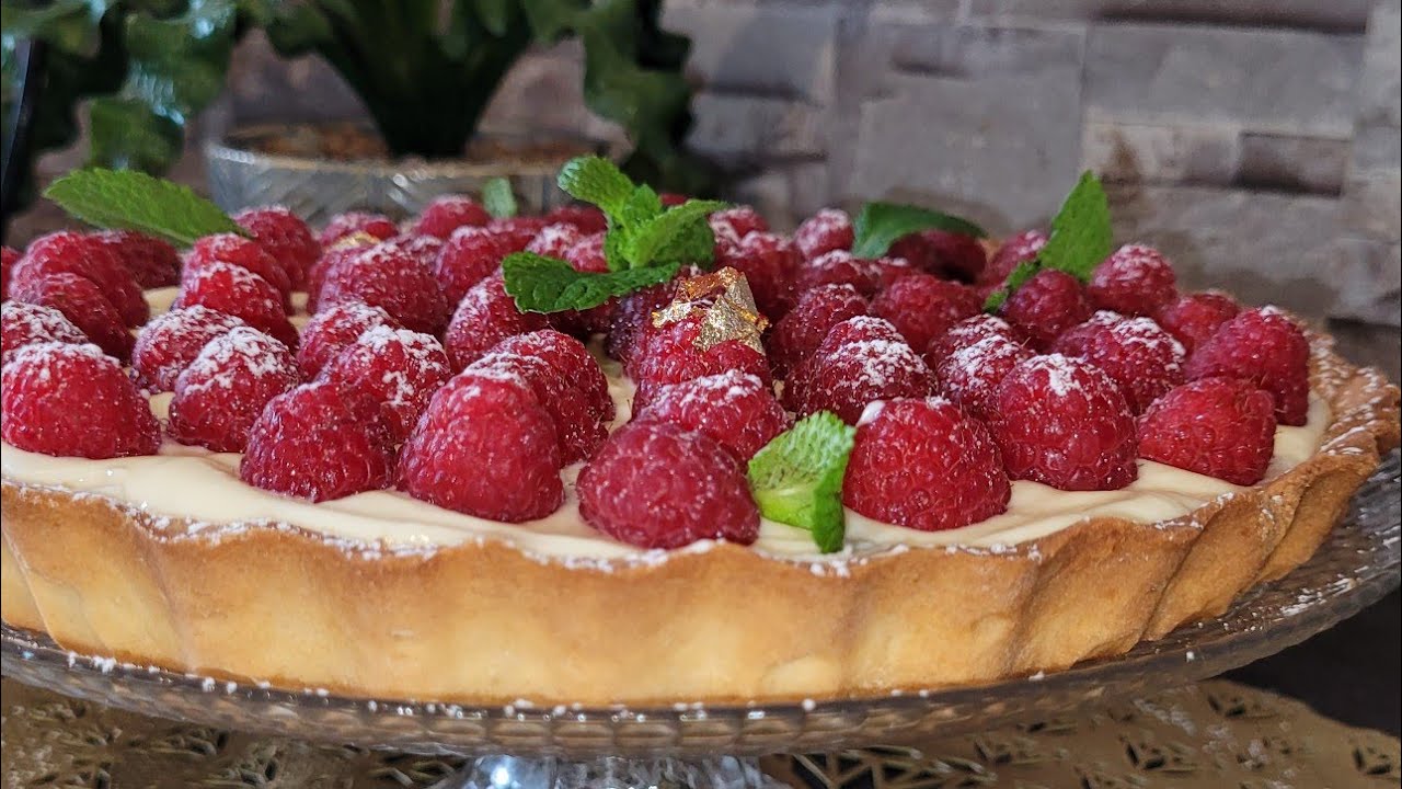 tarte aux framboise تارت التوت البري وصفة بزاف سهلة بعجينة صابلي هشة وكريمة بزاف بنينة