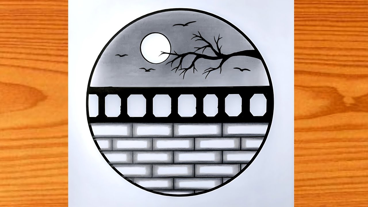 How to Draw a Scenery in a Circle with Pencil | Easy Pencil Sketch for Beginners