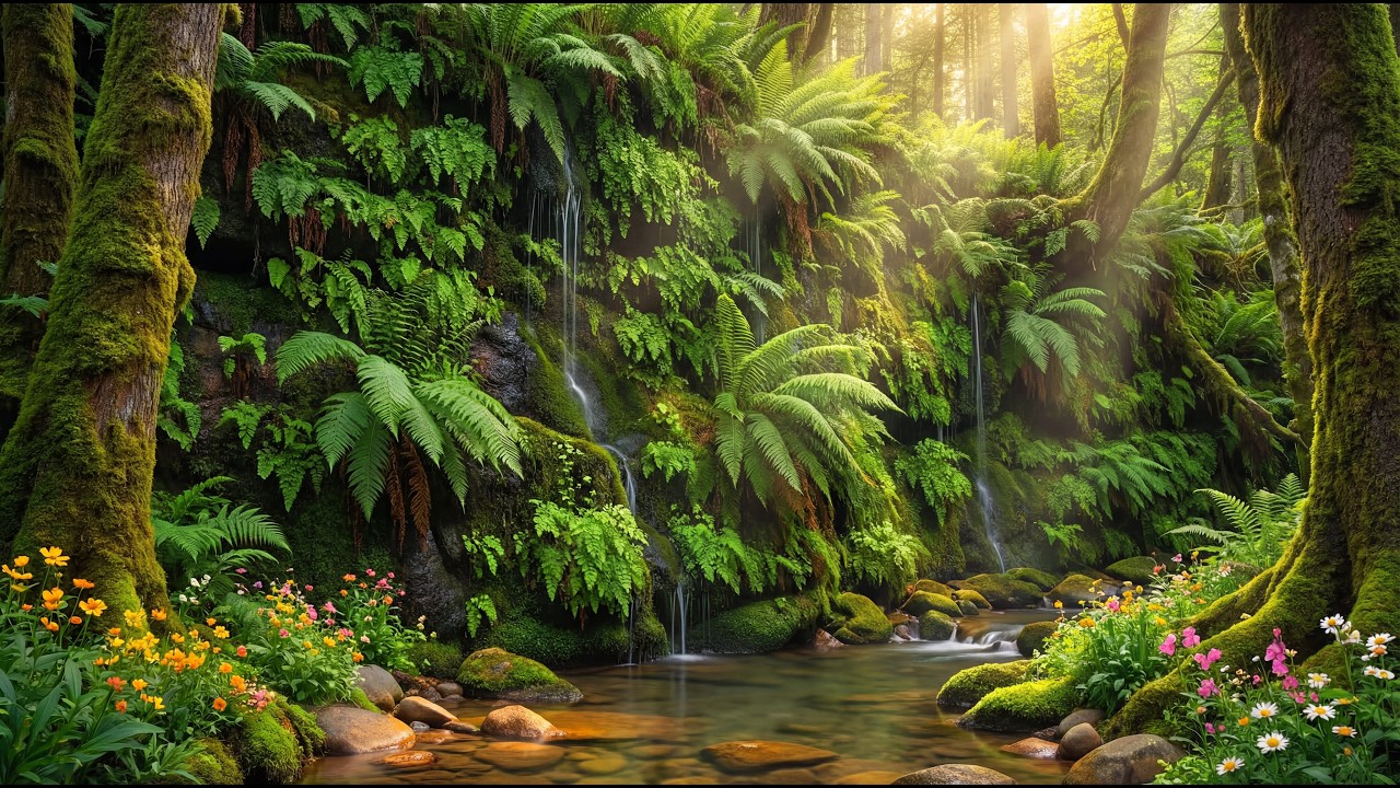 Relaxing Music with Waterfall & Bird Singing for Study & Focus | Calming Nature Sounds for Sleep