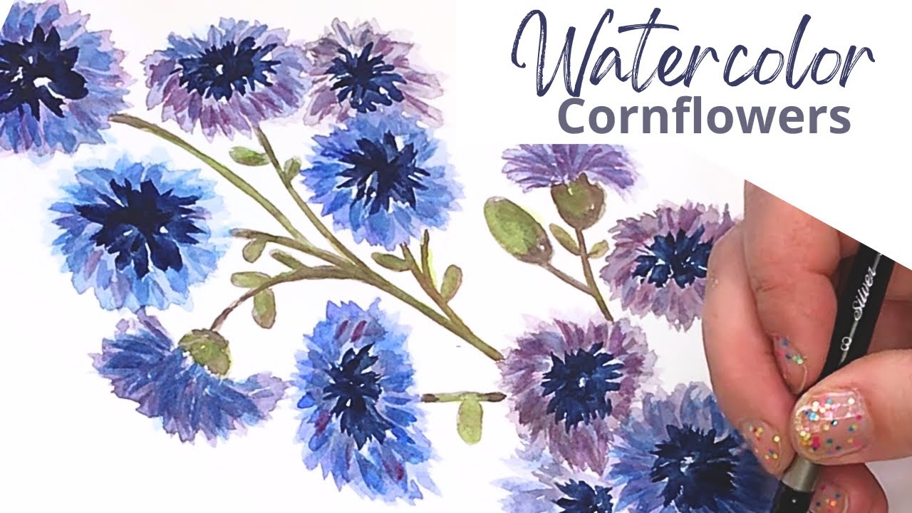 Blue Flowers Watercolor Painting - Beginner CornFlowers Tutorial
