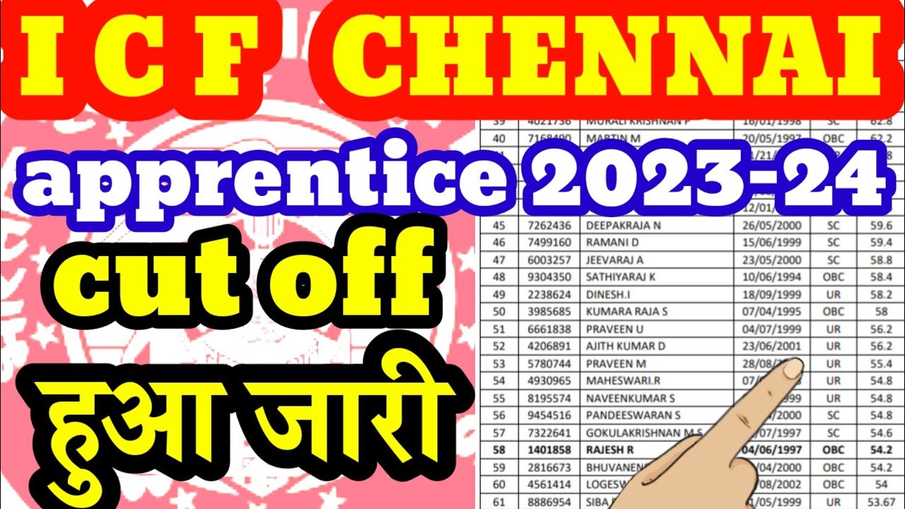 आईसीएफ चेन्नई कट ऑफ|railway icf apprentice cut off|icf chennai apprentice recruitment 2023
