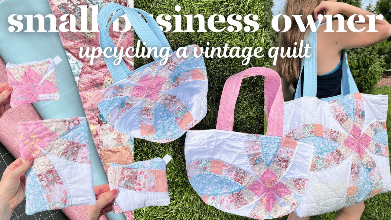 Giving NEW LIFE to a vintage quilt!🌱🌸🧵 // Upcycling a quilt into tote bags, makeup bags, & wallets🪡