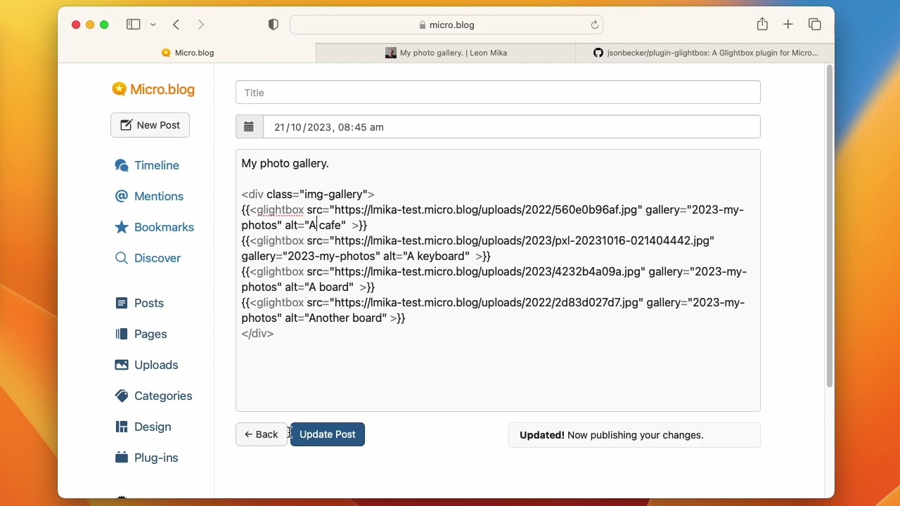 Using the GLightbox Plugin for Micro.blog