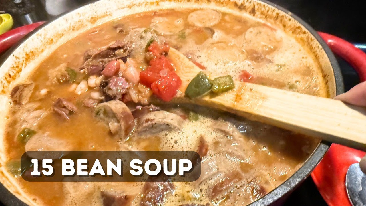 Hearty 15-Bean Soup with Sausage + Homemade Cornbread