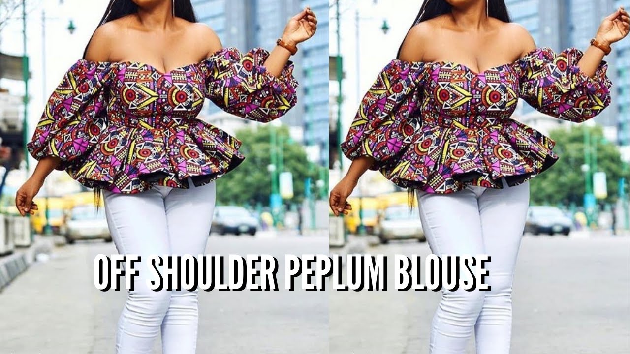 EASIEST WAY TO CUT AND SEW AN OFF SHOULDER BUSTIER BLOUSE WITH A PEPLUM; exaggerated bishop sleeve