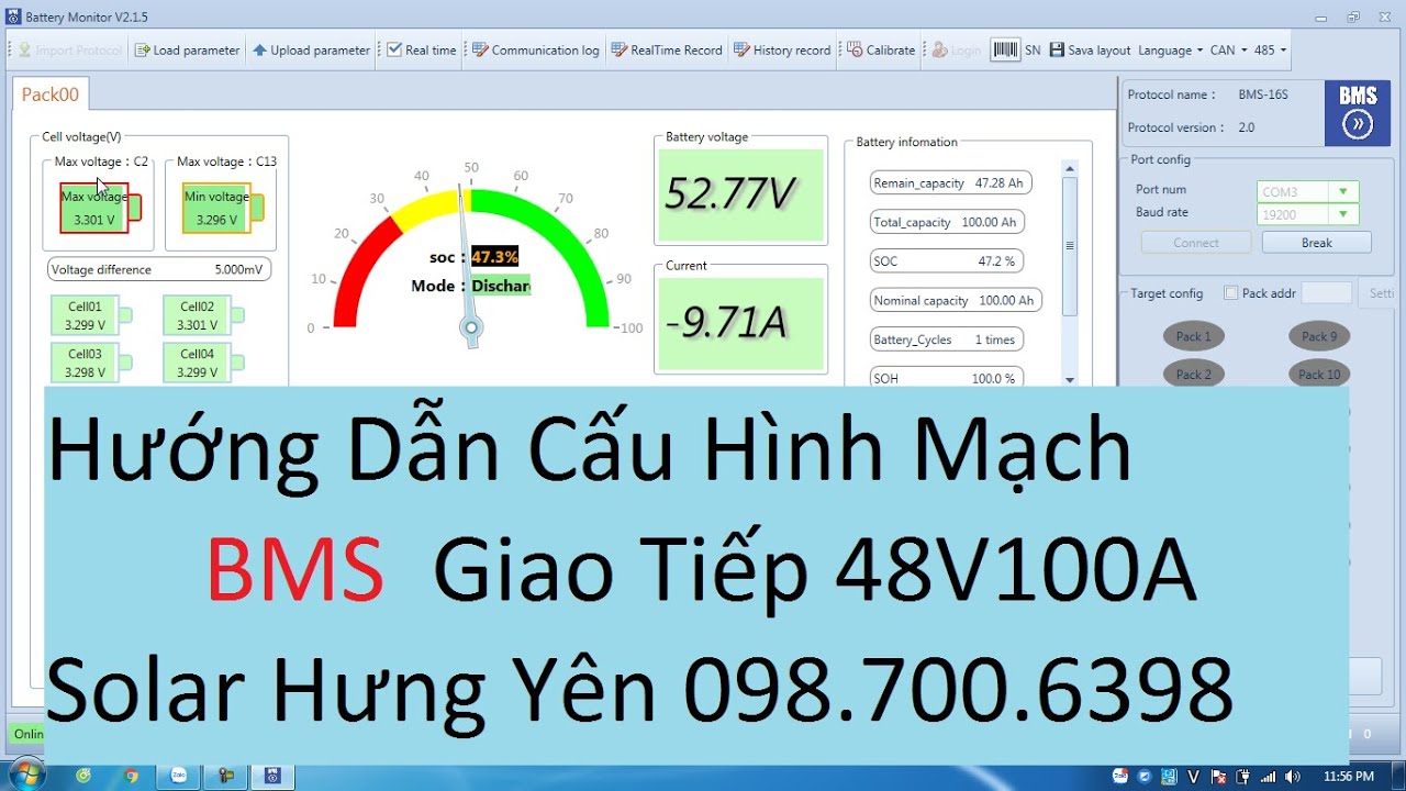 Hướng Dẫn Cấu Hình Mạch BMS Giao Tiếp 48V100A