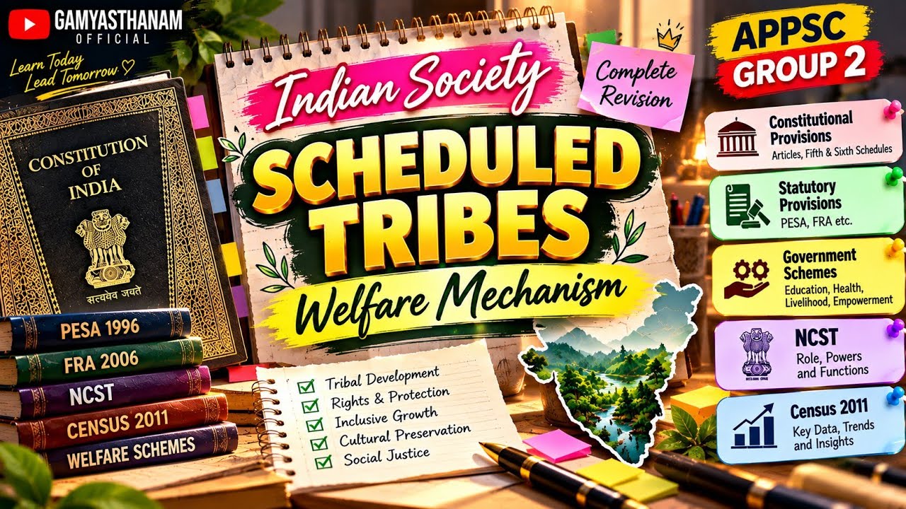 🌿 𝐈𝐧𝐝𝐢𝐚𝐧 𝐒𝐨𝐜𝐢𝐞𝐭𝐲 ✨ Scheduled Tribes | Welfare Mechanism | APPSC Group 2 🔥 Constitution + Schemes ...