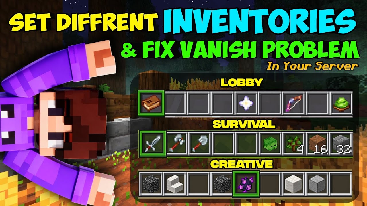 HOW TO SET DIFFRENT INVENTORIES FOR DIFFRENT WORLDS IN MINECRAFT SERVER | HOW TO FIX VANISH PROBLEM