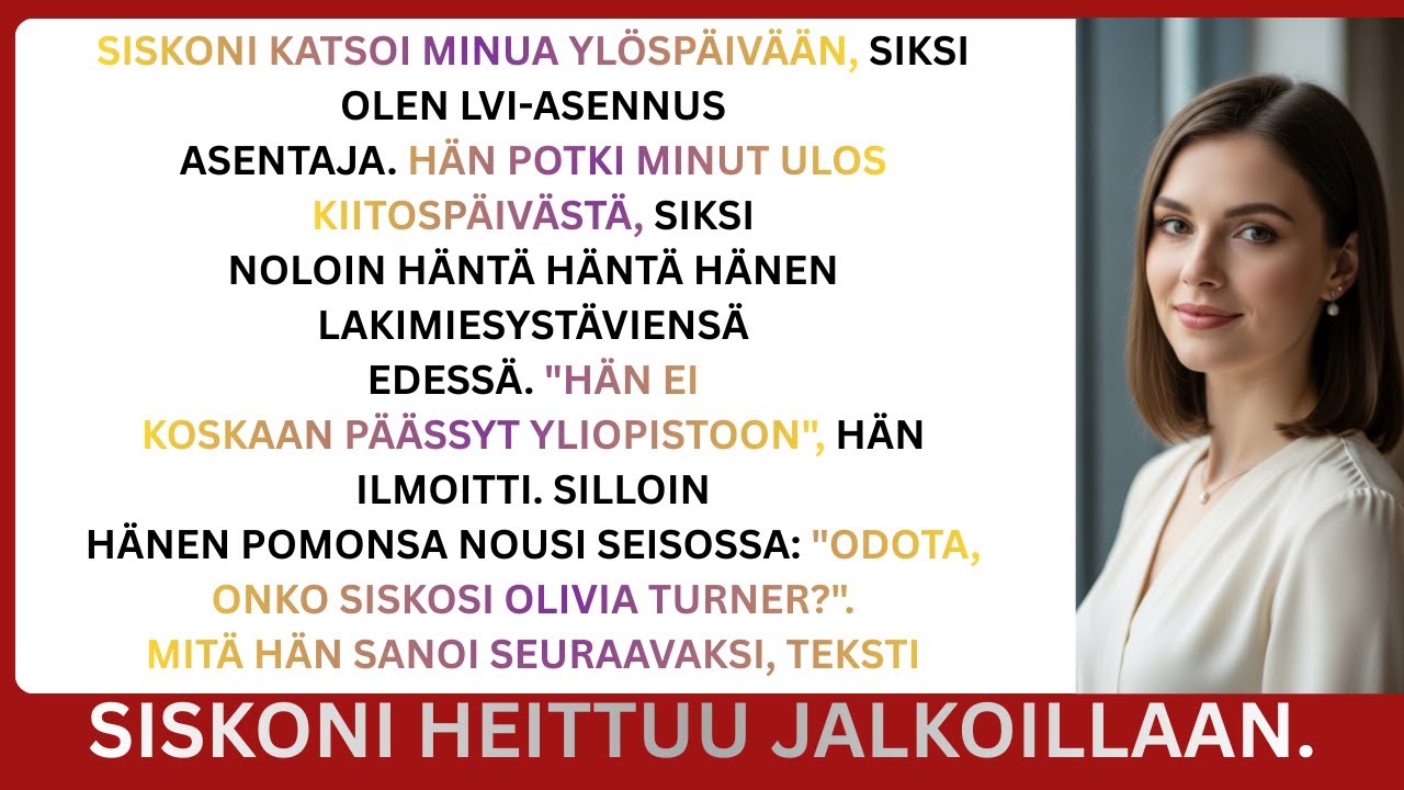 Siskoni kielsi minut kiitospäivästä LVI-työni takia, sitten selvisi että maksan hänen opintolainansa
