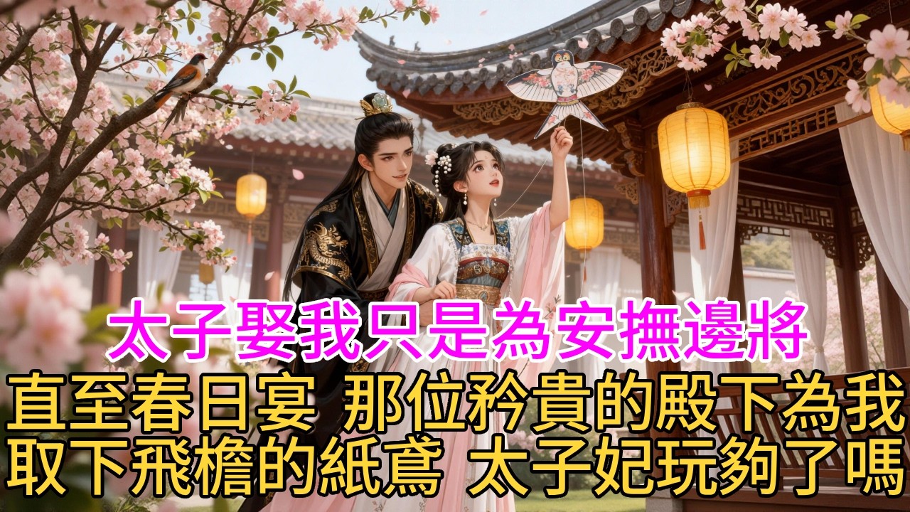 太子娶我只是為安撫邊將，我安心當個擺設。直至春日宴，那位矜貴的殿下為我取下飛檐的紙鳶，無奈低笑：“太子妃，玩夠了嗎？”#古言#甜文#爽文#一世兩相依