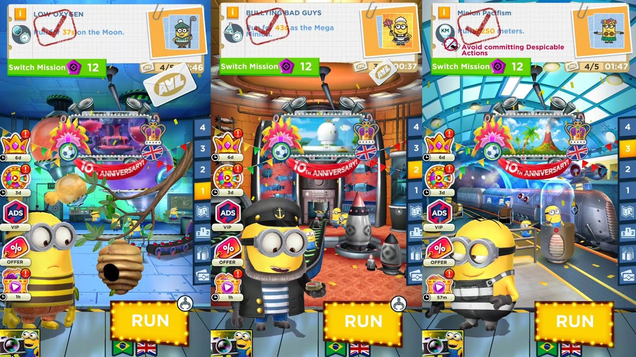 Minion Rush Bee Costume and Sea Dog and Prisoner minions run at Rooms Challenge gameplay walkthrough