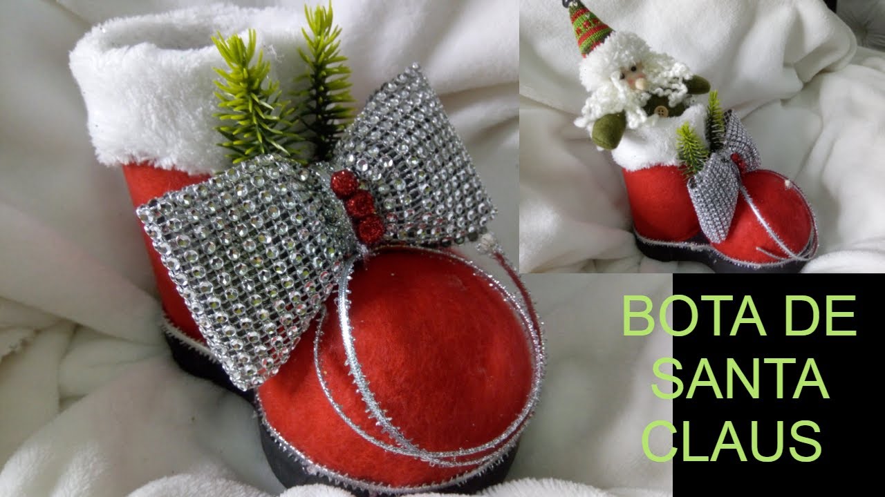 ADORNOS NAVIDEÑOS Bota de Santa Claus navideña con lata y cartón