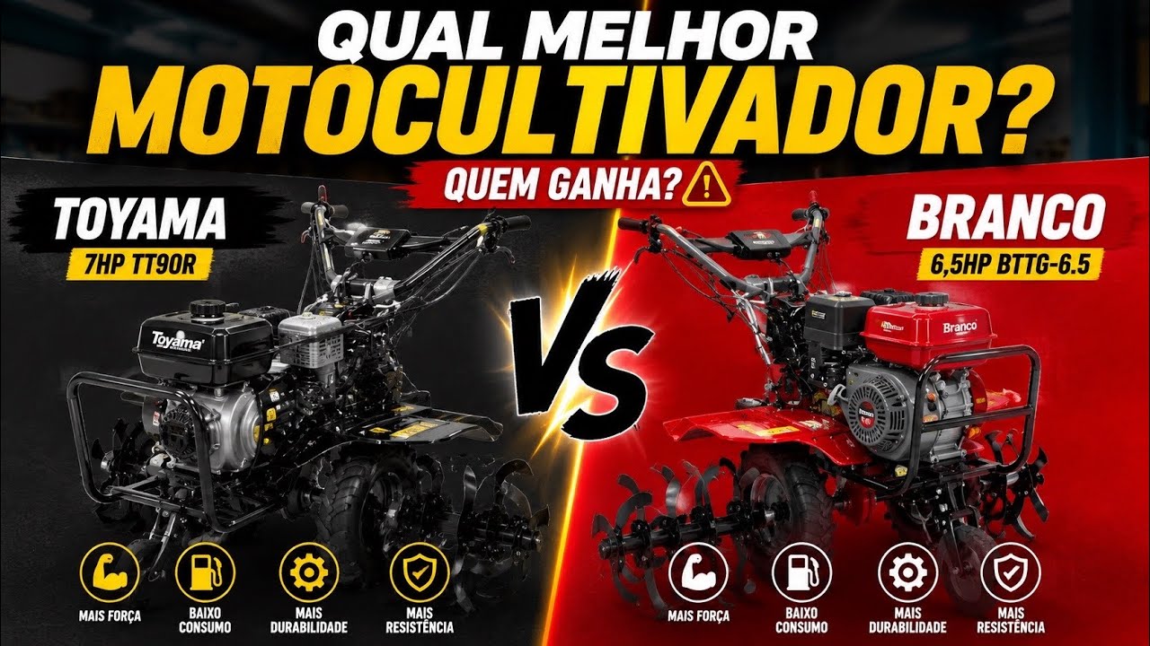 QUAL MELHOR MOTOCULTIVADOR? BRANCO 6,5HP BTTG-6.5 VS MOTOCULTIVADOR TOYAMA 7HP TT90R | QUEM GANHA?