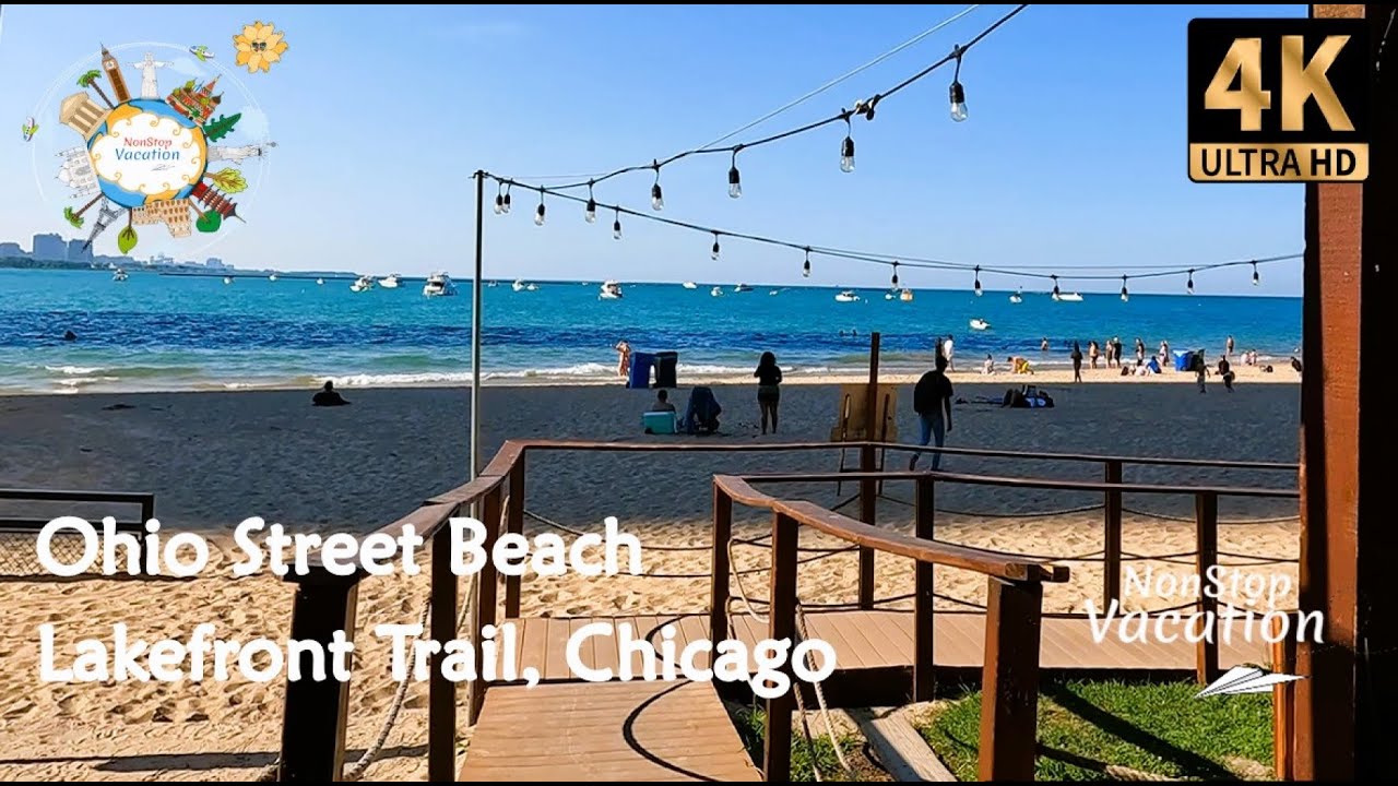 Ohio Street Beach Chicago & Lakefront Trail Lake Michigan Chicago Illinois - Travel Walk Tour [4K]