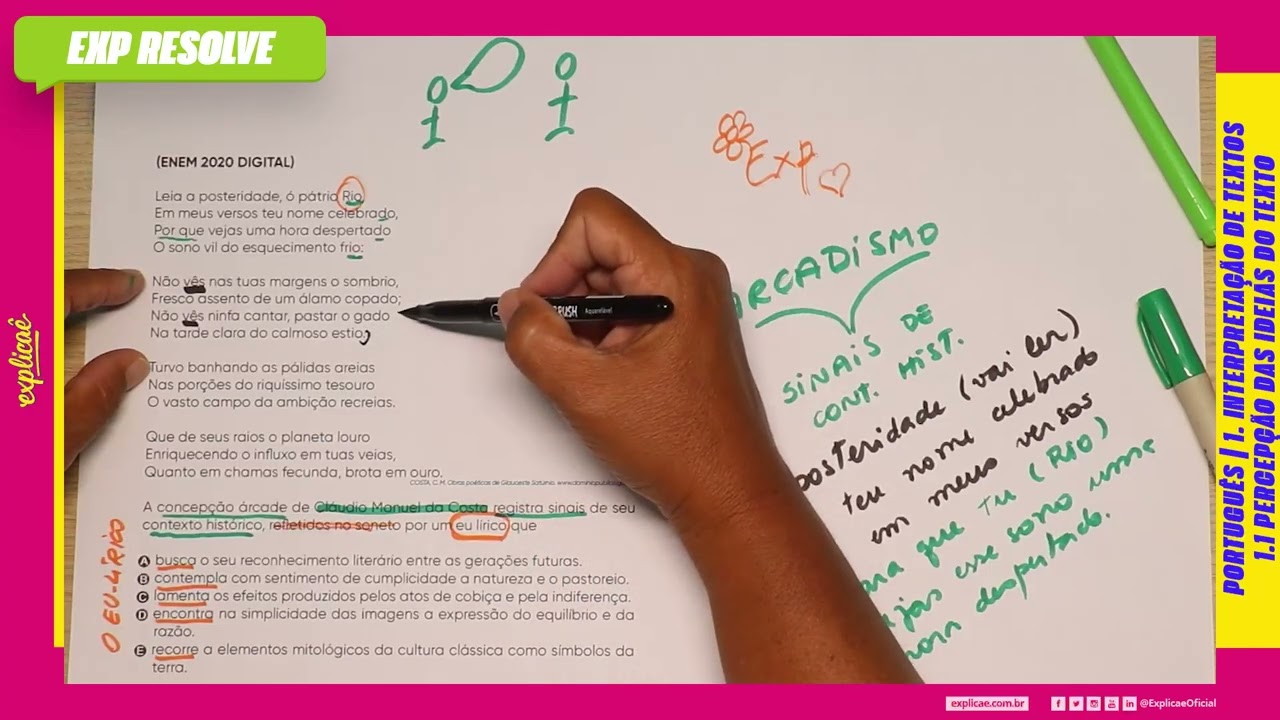 A CONCEPÇÃO ÁRCADE DE CLÁUDIO MANUEL DA COSTA REGISTRA SINAIS (...) | PERCEPÇÃO DAS IDEIAS DO TEXTO