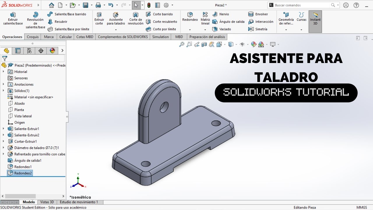 COMO USAR ASISTENTE PARA TALADRO SOLIDWORKS|| Tutorial