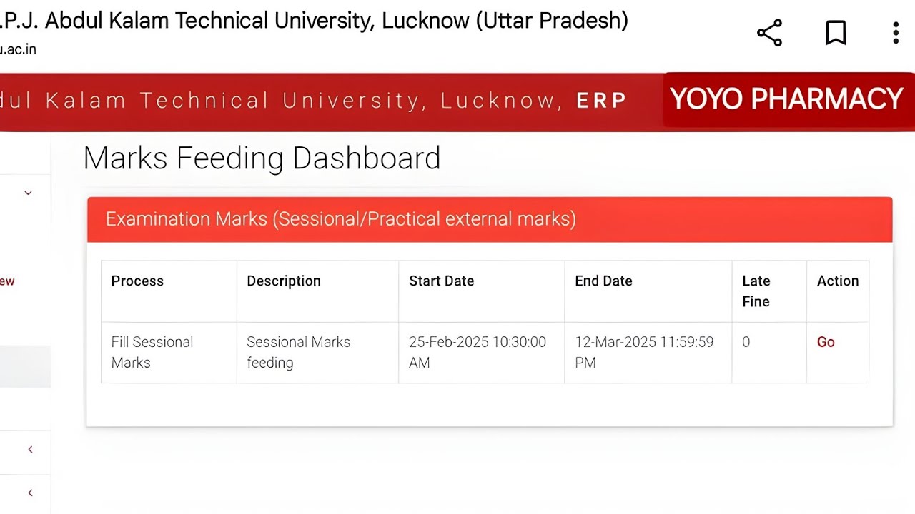 how to feed sessional/practical marks in aktu erp portal@yoyopharmacy